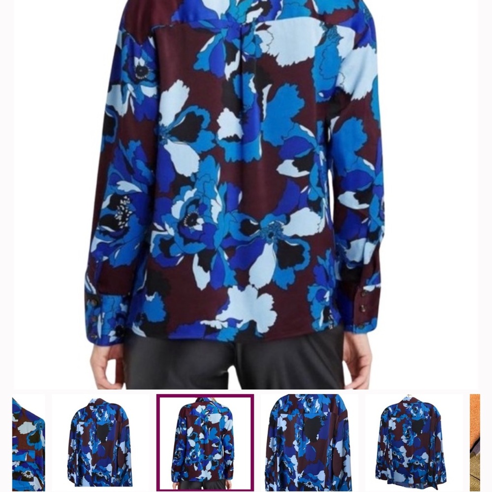 Who What Wear Blue and Purple Floral Button Down Shirt - Picture 2 of 4